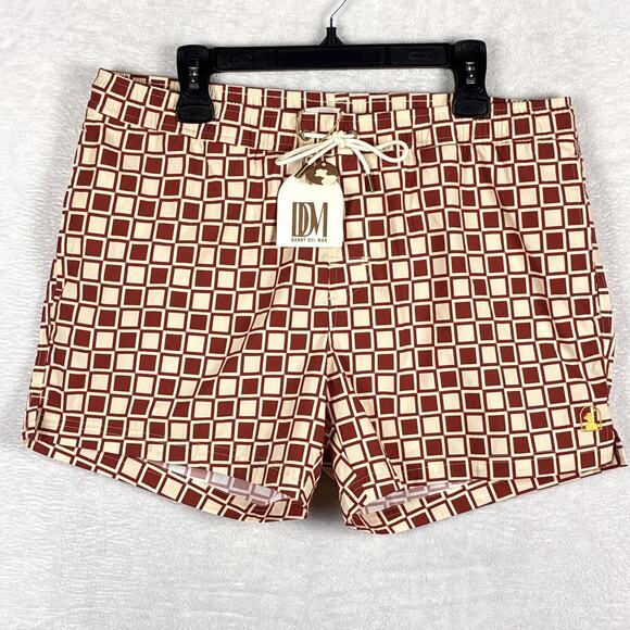 Dandy Del Mar Swim Trunks Shorts Mens XL Red Beige Check Nylon Preppy Surf Beach - Picture 1 of 10